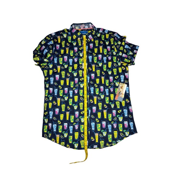 NWT Made To Live NYC Men's slim fit button down cocktails print short sleeve - Picture 2 of 7